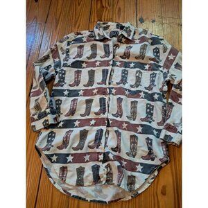 Vintage Quizz Shirt Mens Large Western Cowboy Horses Red White Blue 90s USA